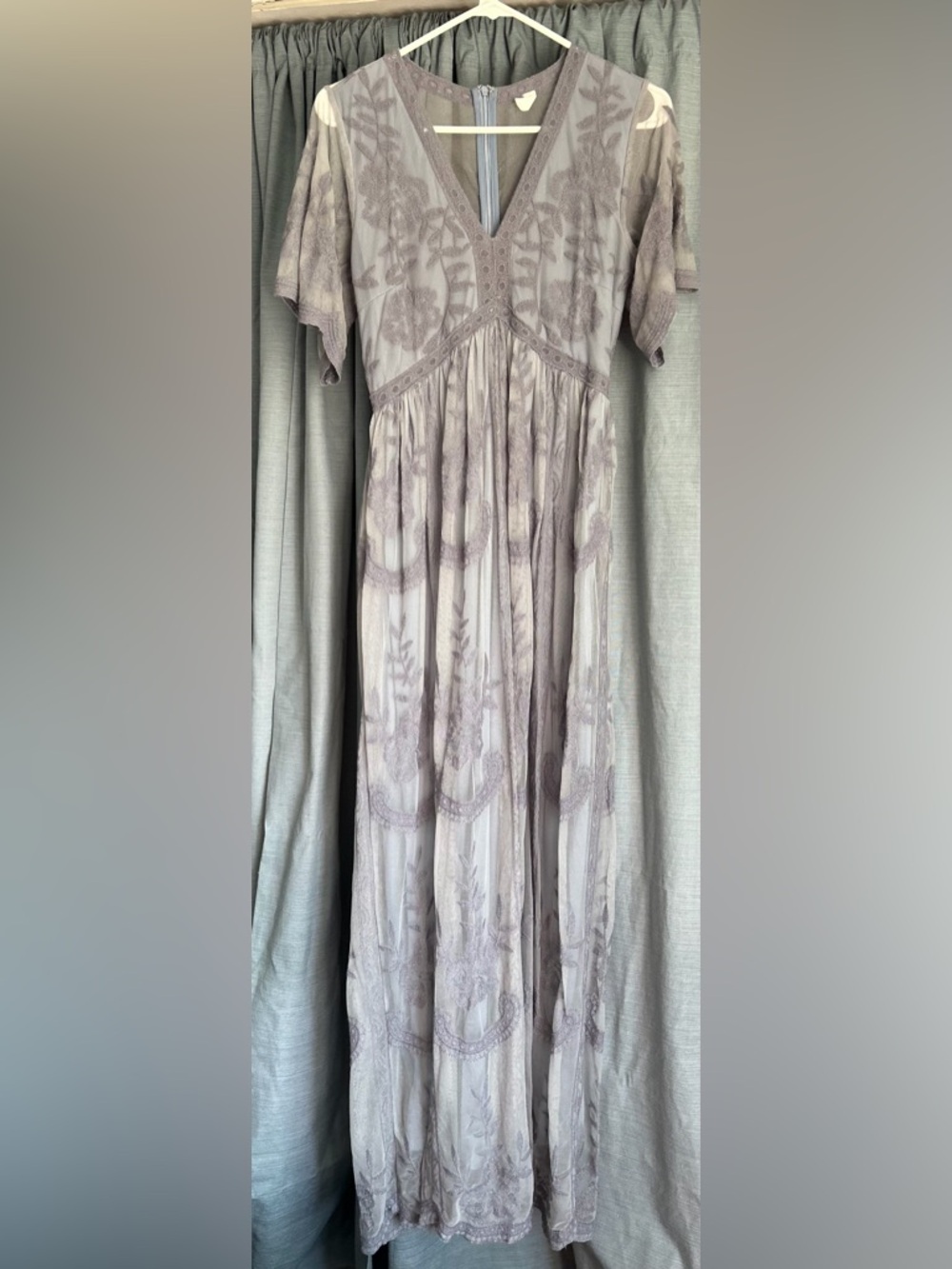Embroidered/Lacey V-Neck Maternity Dress with sheer back